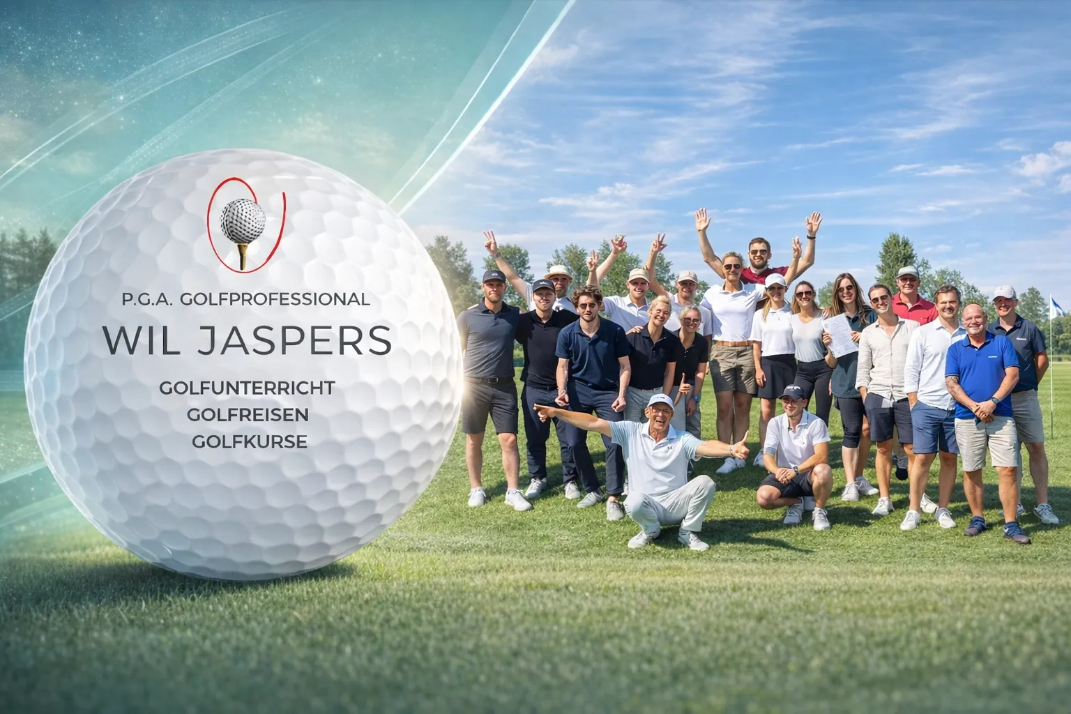Wil Jaspers, P.G.A. Golfprofessional – Golfunterricht, Golfreisen, Golfkurse mit einer Gruppe von Golfschülern
