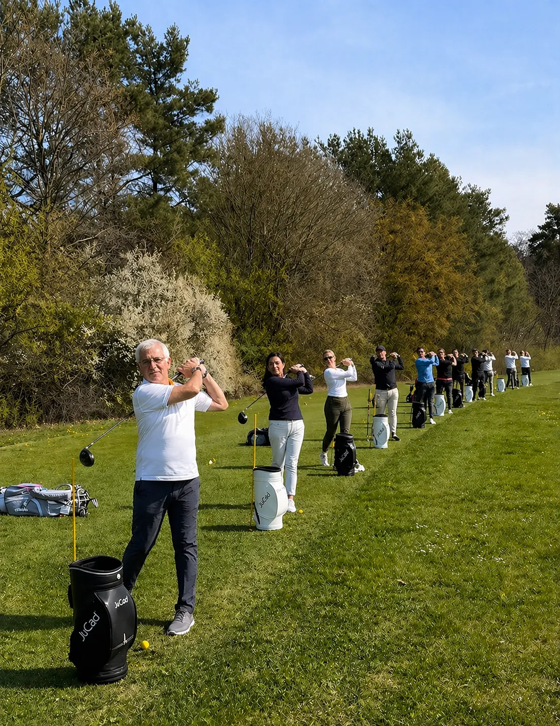 Teilnehmende des Platzreifekurses beim Training auf der Driving Range
