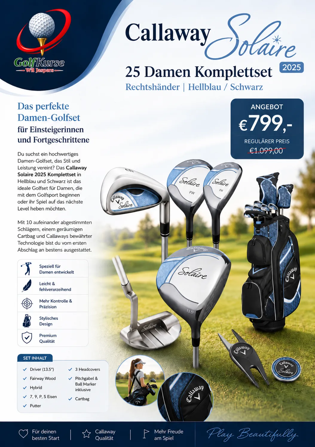 Angebotsflyer Callaway Solaire 25 Damen-Komplettset in Hellblau und Schwarz: 799 € statt 1.099 €